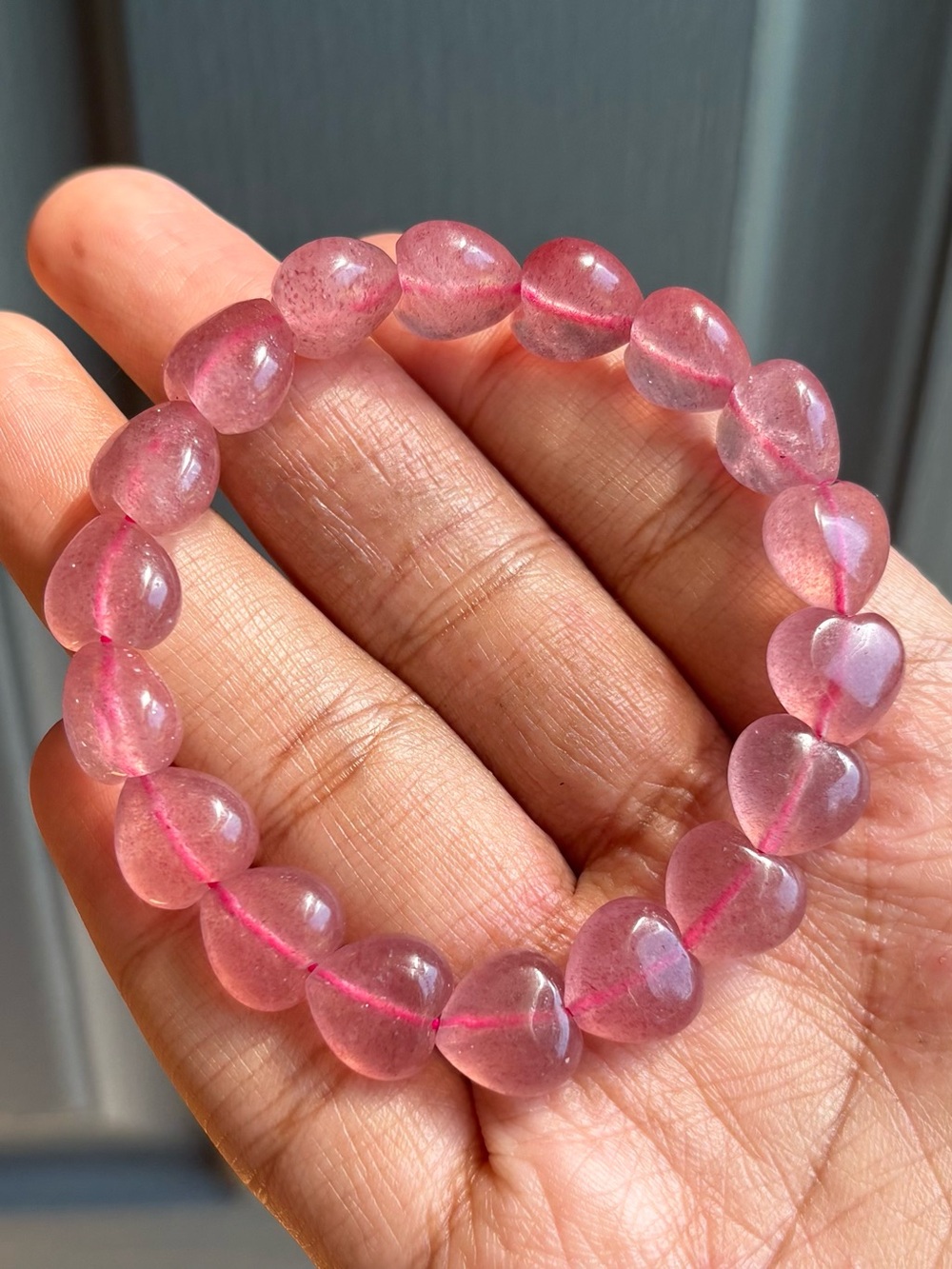 Strawberry Quartz Heart Crystal Bracelet 12mm